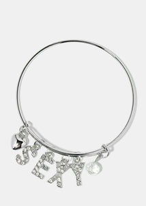 "SEXY" Rhinestone Charm Bangle Bracelet