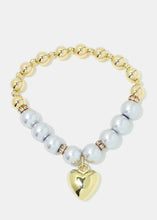 Load image into Gallery viewer, Heart Charm Pearl Bracelet
