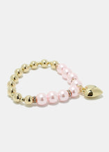 Load image into Gallery viewer, Heart Charm Pearl Bracelet
