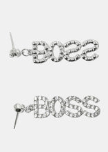 Load image into Gallery viewer, Rhinestone &quot;BOSS&quot; Drop Earrings

