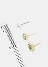 Load image into Gallery viewer, 3-Pair Pearl &amp; Rhinestone Flower Earrings
