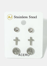 Load image into Gallery viewer, 3-Pair Cross &amp; Tree Earrings
