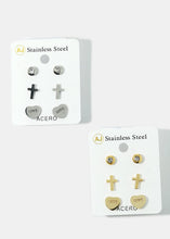 Load image into Gallery viewer, 3-Pair Heart &amp; Cross Earrings
