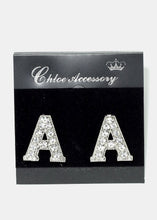 Load image into Gallery viewer, Silver Rhinestone Letter Earrings
