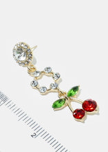 Load image into Gallery viewer, Dangling Rhinestone Cherry Earrings
