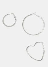 Load image into Gallery viewer, 3-Pair Heart &amp; Hoop Earrings

