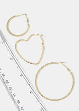 Load image into Gallery viewer, 3-Pair Heart &amp; Hoop Earrings

