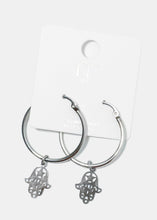 Load image into Gallery viewer, Dangling Hamsa Hand Hoop Earrings

