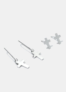 2-Pair Cross Stud & Dangle Earrings