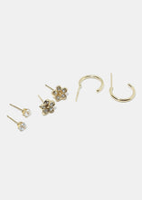 Load image into Gallery viewer, 3-Pair Rhinestone Flower &amp; Half Hoop Earrings

