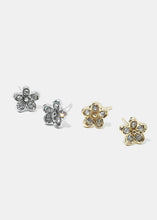 Load image into Gallery viewer, 3-Pair Rhinestone Flower &amp; Half Hoop Earrings
