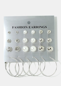 12-Pair Rhinestone Ball & Hoop Earrings