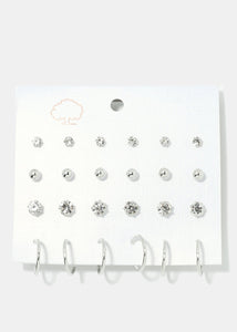 12-Pair Stud & Hoop Earrings