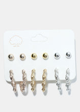 Load image into Gallery viewer, 6-Pair Ball &amp; Textured Hoop Earrings
