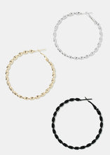 Load image into Gallery viewer, 3-Pair Twisted Hoop Earrings
