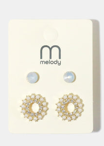 2-Pair Pearl & Gemstone Earrings