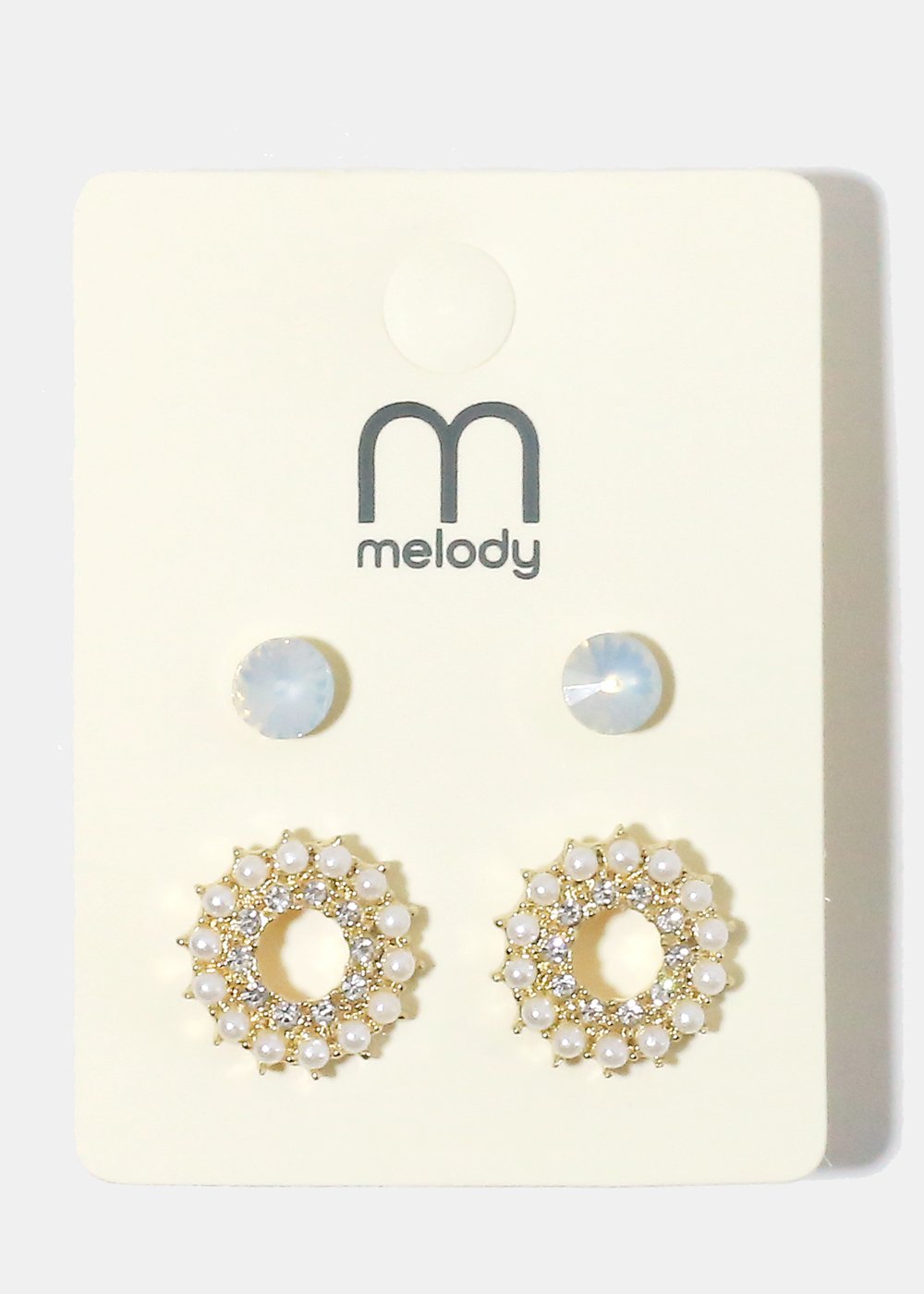 2-Pair Pearl & Gemstone Earrings