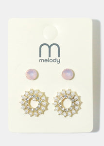 2-Pair Pearl & Gemstone Earrings