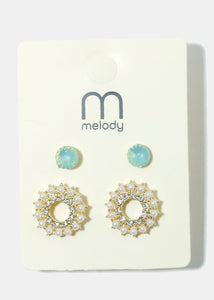 2-Pair Pearl & Gemstone Earrings