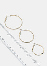 Load image into Gallery viewer, 3-Pair Multi Textured Hoop Earrings

