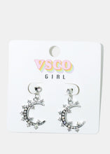 Load image into Gallery viewer, Rhinestone Dangle Moon Earrings

