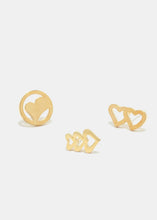 Load image into Gallery viewer, 3-Pair Heart Earrings
