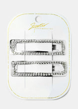 Load image into Gallery viewer, 2-Piece Rhinestone Studded Rectangle Snap Clips
