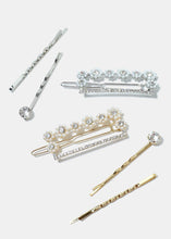 Load image into Gallery viewer, 3-Piece Flower Pearl &amp; Rhinestone Hair Pins
