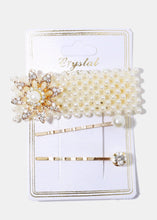Load image into Gallery viewer, 3-Piece Pearl &amp; Rhinestone Flower Hair Pins
