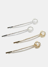 Load image into Gallery viewer, 2-Piece Rhinestone Linked Circle &amp; Pearl Hair Pins
