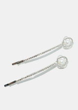Load image into Gallery viewer, 2-Piece Rhinestone Linked Circle &amp; Pearl Hair Pins
