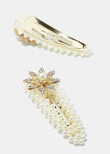 Load image into Gallery viewer, 3-Piece Rhinestone Flower &amp; Pearl Open Hair Pins

