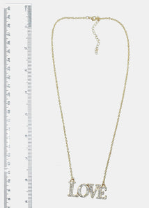 "LOVE" Rhinestone Pendant Necklace